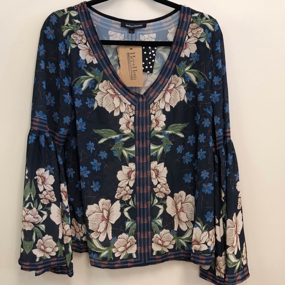 Navy floral chiffon blouse